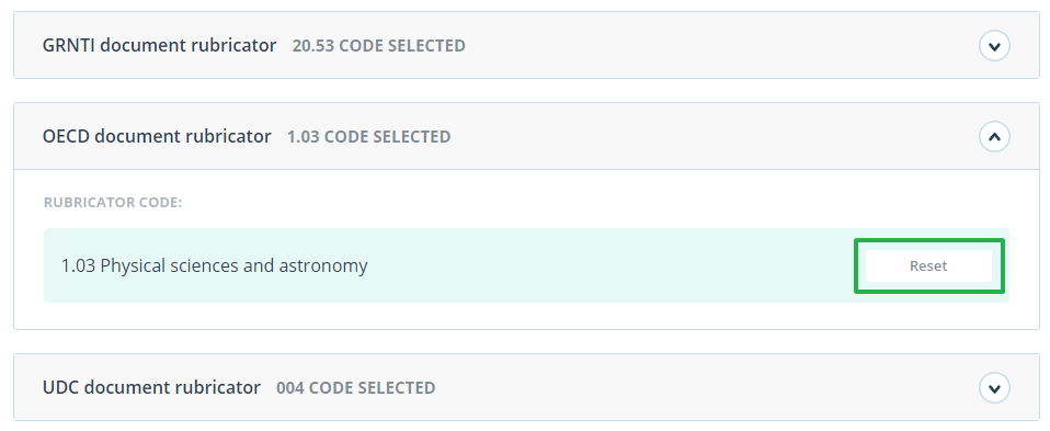 Press the 'Reset' button to reset and change the selection