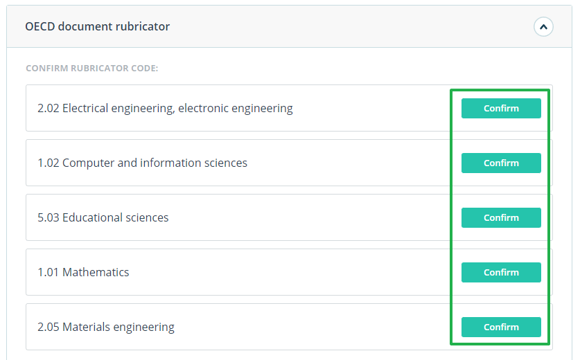 Click 'Confirm' to the right of the desired code